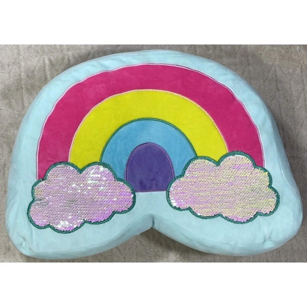 Rainbow Pillow Sequin Plush Soft Decorative Girls Kids Childs Dream Street Decor